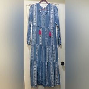 SVL SUR.LA.VAGUE Blue Maxi Dress with Pink Accents SMALL